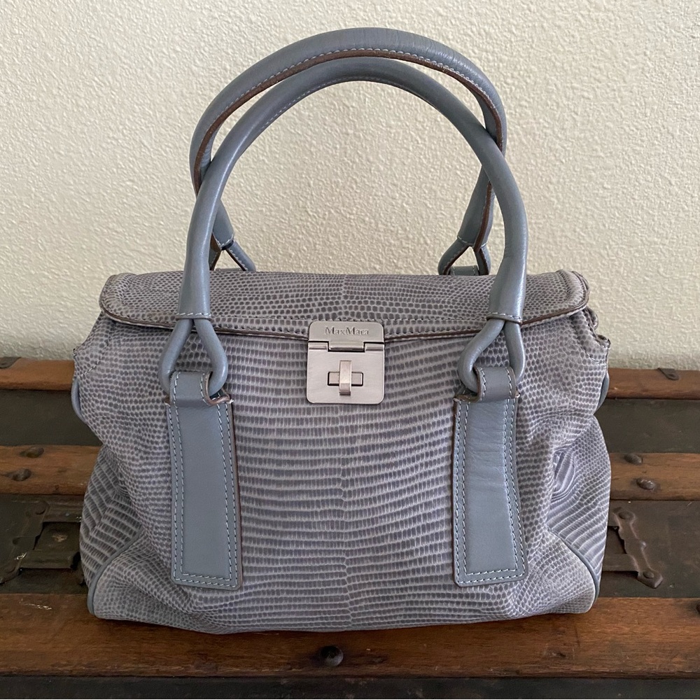 Authentic - MaxMara made in Italy beautiful grey leather purse handbag EC~